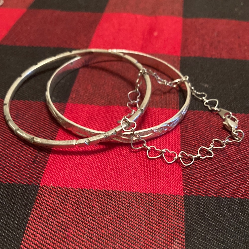 Bundled Three Bracelets!Two Silver Bangles And On… - image 1